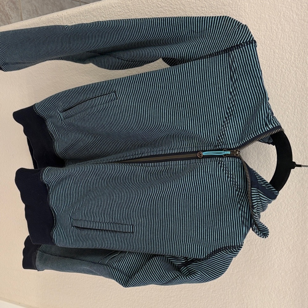Lululemon Athletica Black and White Striped Bomber Jacket